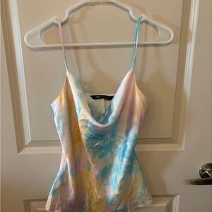 Zara tie-dye cowl neck cami tank blouse fitted size XS